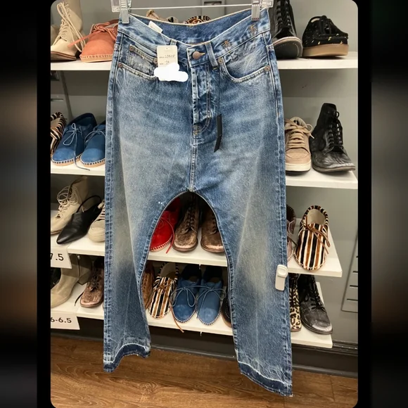 Nwt R13 Izzy Drop In Jasper Color With Let Down Hem Stylish Blue Women's Jeans - Picture 5 of 13